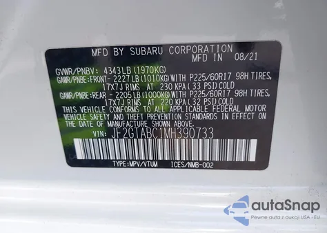 2021 Subaru Crosstrek из США, поврежденный, VIN JF2GTABC1MH390733